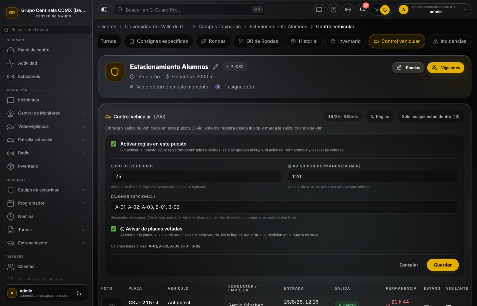 Reglas del control vehicular en el CRM