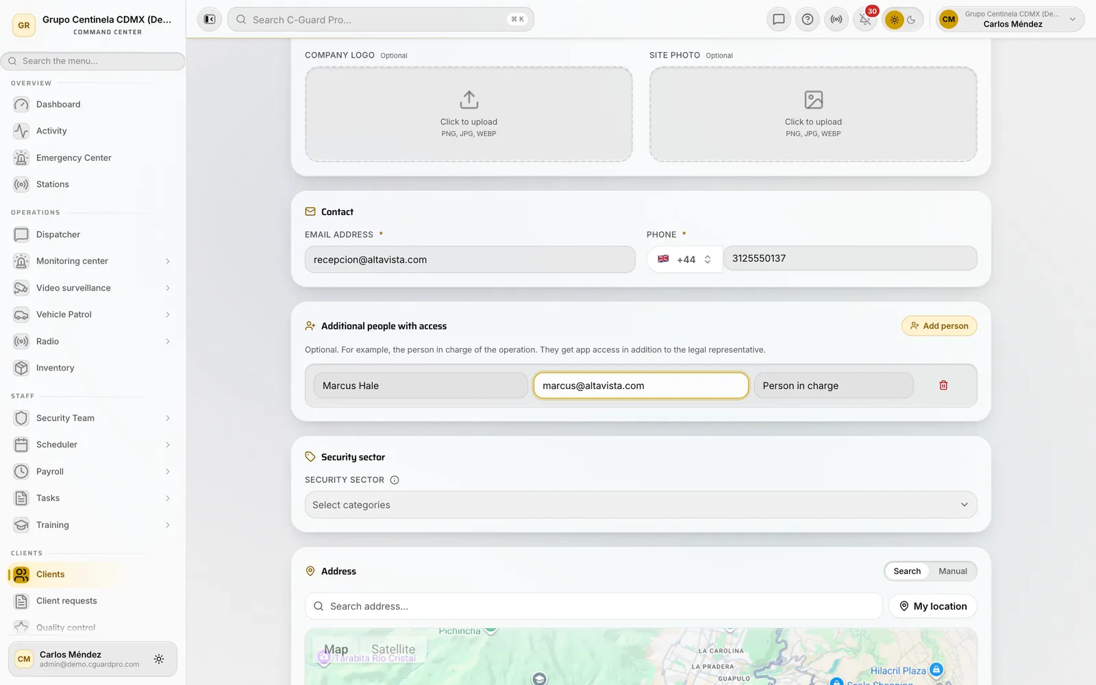 Contact section and additional access people in the client form