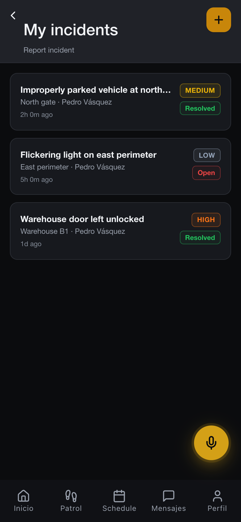 Incidents with evidence