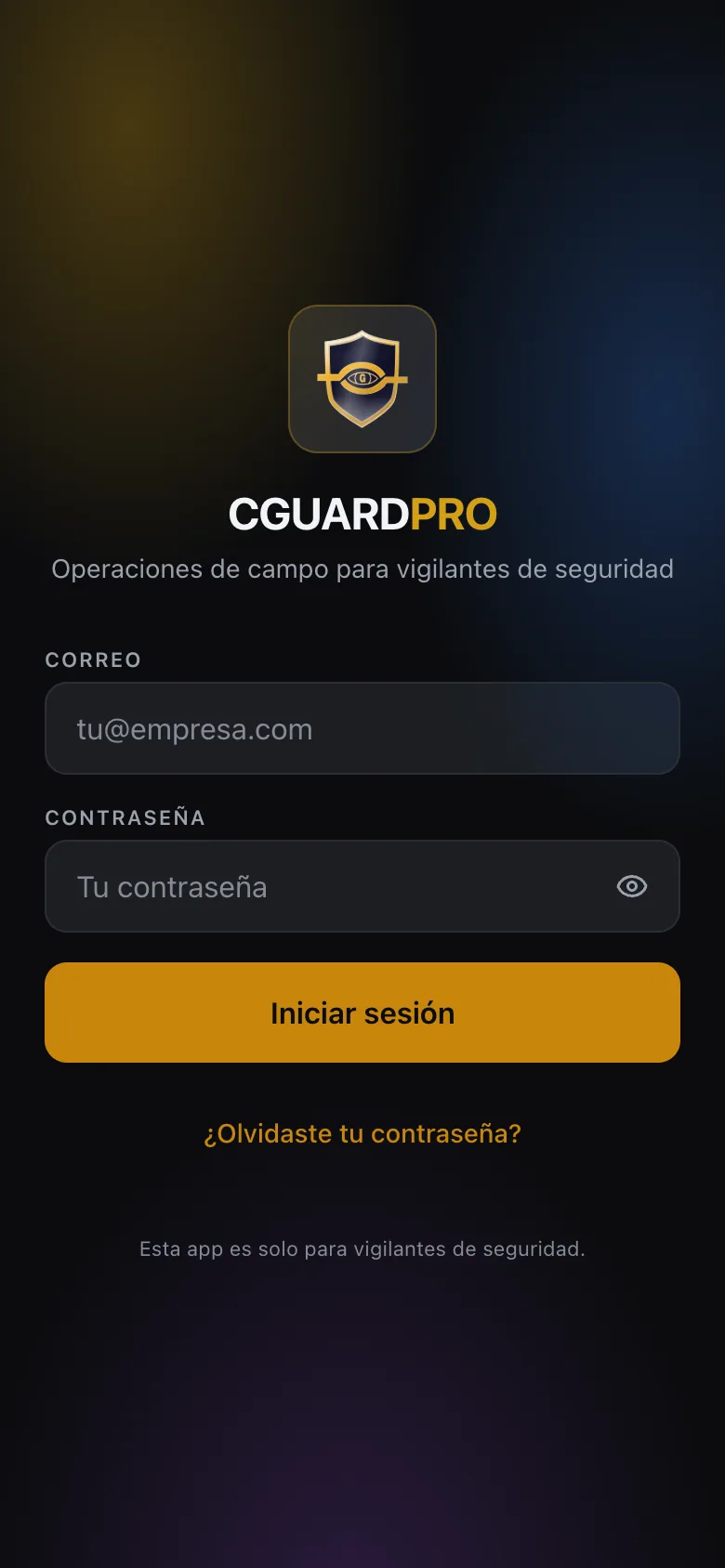 Pantalla de ingreso a la app del guardia